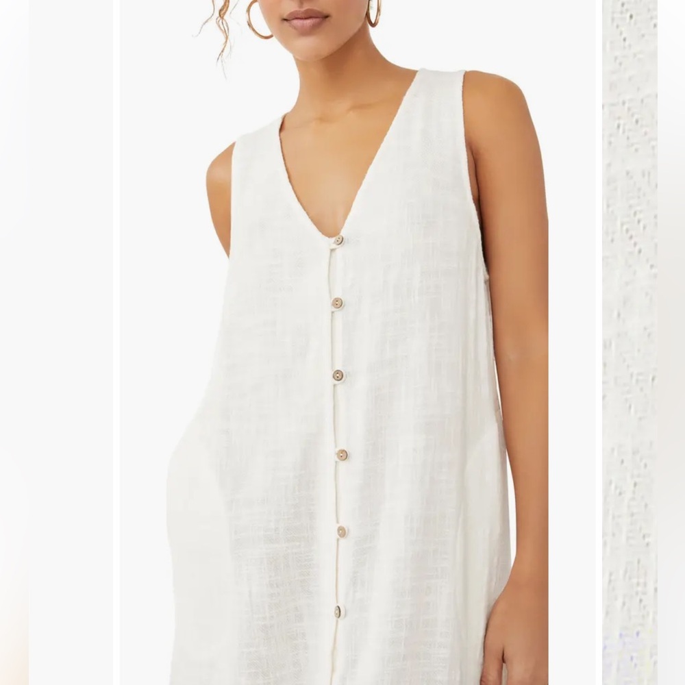 Free People White Sleeveless Button-Front Maxi Tunic Dress - Picture 15 of 16